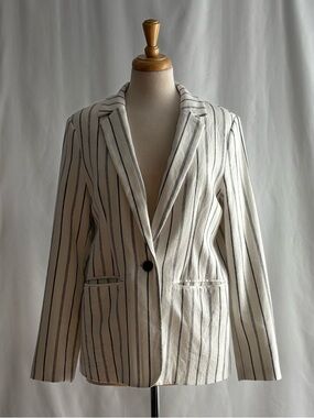 OLD NAVY Linen Blend Charcoal & White Striped Blazer Jacket / M